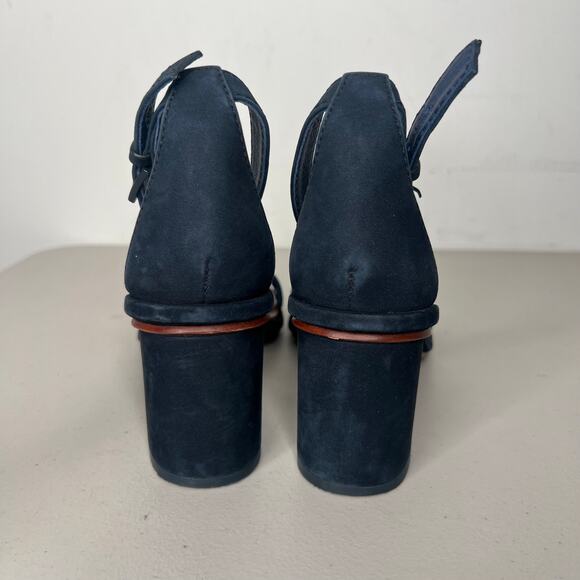 Tory Burch Navy Gabrielle Leather City Block Heel Sandal Size 8 - Picture 9 of 10